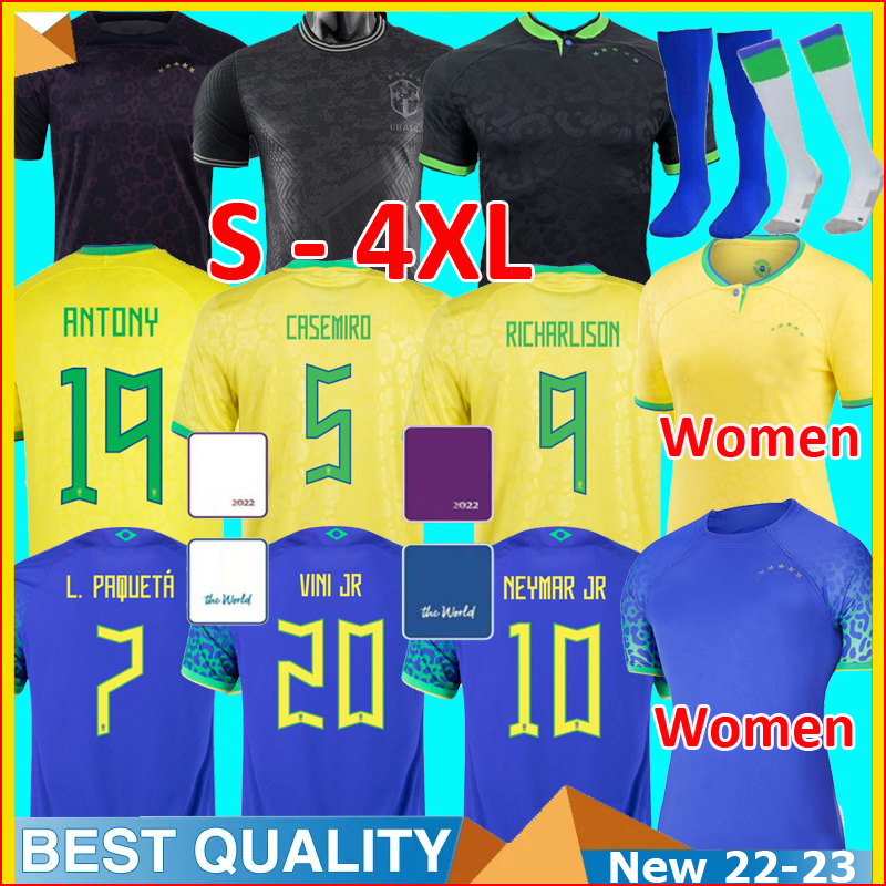 

2022 ANTONY BrAZiLs soccer jerseys CASEMIRO JESUS RICHARLISON Camiseta RAPHINHA PAQUETA VINI JR RODRYGO Brasil maillots football shirt men women kids uniform kits, All black