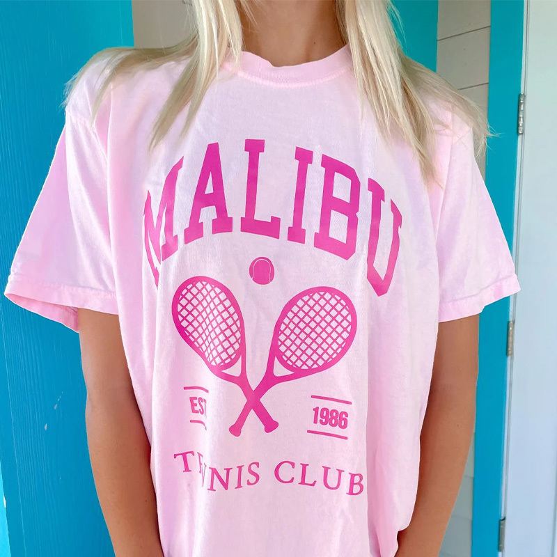 

Womens TShirt Calenka Malibu Tennis Club USA Y2K Pink Tshirt Short Sleeve Loose Cotton Summer Casual Print 230410