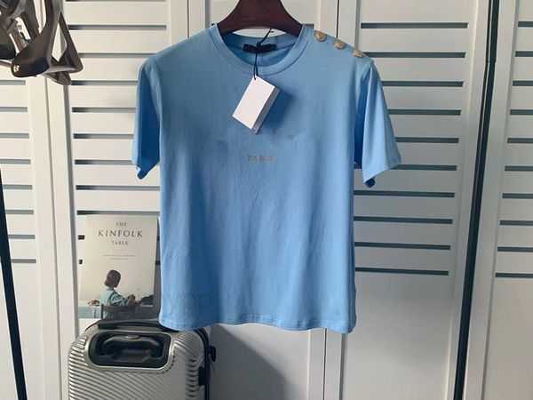 

Men's T-Shirts Designer T-shirt Couple Letter Short Sleeve Round Neck Shoulder Button Fashion High Quality Summer Short Sleeve TX, Red+gold letters/gold buttons