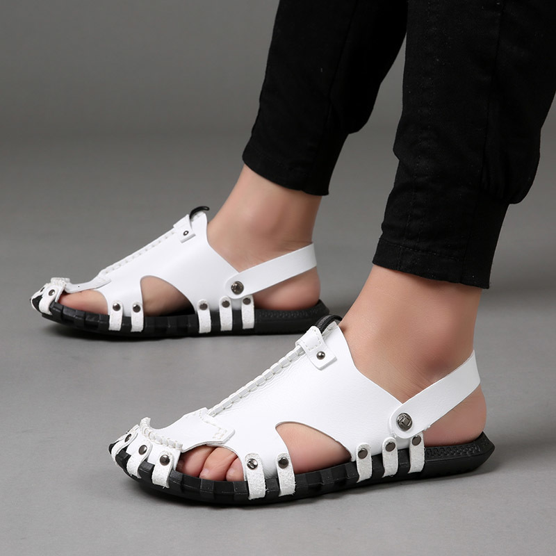 

Sandals Handmade Fashion Men Solid Outdoor Beach Shoes Male Summer Comfort Lightweight Breathable Nonslip Man Casual 230410, White