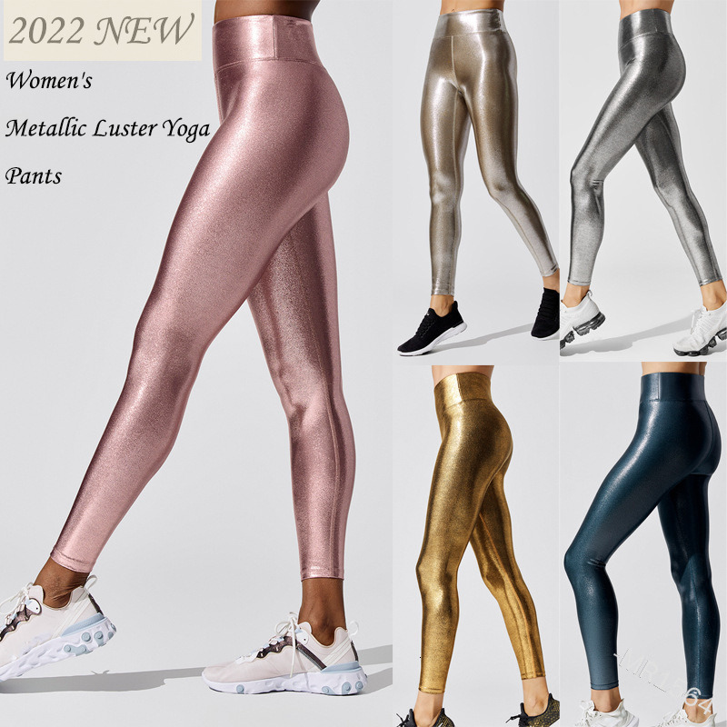 

Women' Leggings Women' Metallic Luster Yoga Pants Leggings Elastic Waist Sexy Shiny Sports Clothing Fitness Leggings High Waist Gym Sportswear 230410, Ink gredd