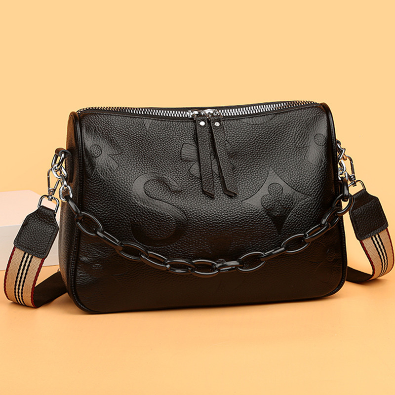 

Evening Bags Natural Genuine Leather Women Handbags High Quality Soft Cowhide Letter printing Shoulder Bag Fashion Female Messenger bag 230410, Black