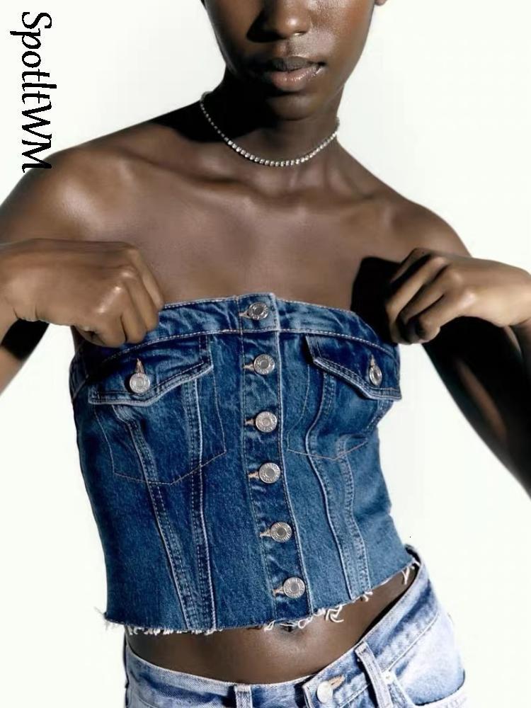

Camisoles Tanks Female Blue Backless Denim Corset Crop Top Women Off Shoulder Sleeveless Bustier Tops 2023 Sexy Tank Street Wear 230410, Cya3662-lhb