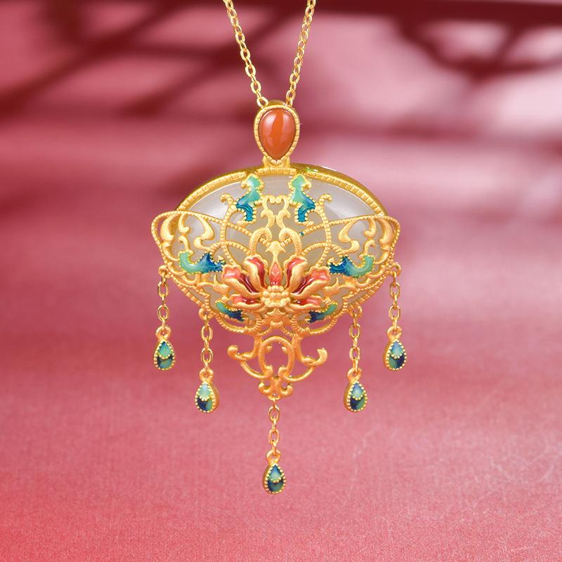 

Pendant Necklaces Silver Inlay Natural Ian Jade Butterfly Design Necklace Women's JewelryPendant
