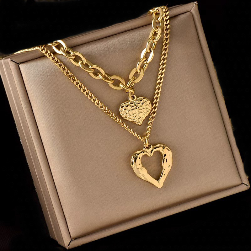 

Chokers DIEYURO 316L Stainless Steel Small Uneven Folds 2 Love Necklace High end Sense Party Accessories Non fading High quality Gifts 230410