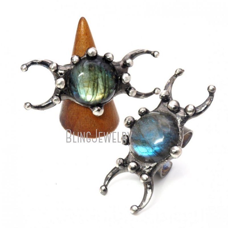 

Band Rings RM43360 Triple Moon Goddess Labradorite Gray stone Phase Adjustable Statement 230410