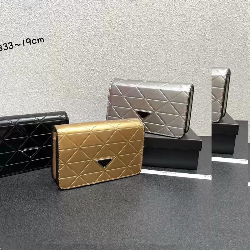 

womens shoulder bag glossy leather designer Bags triangle letter logo wallet Diamond-shaped design creates a minimalist silhouette adjustable chain messenger bag