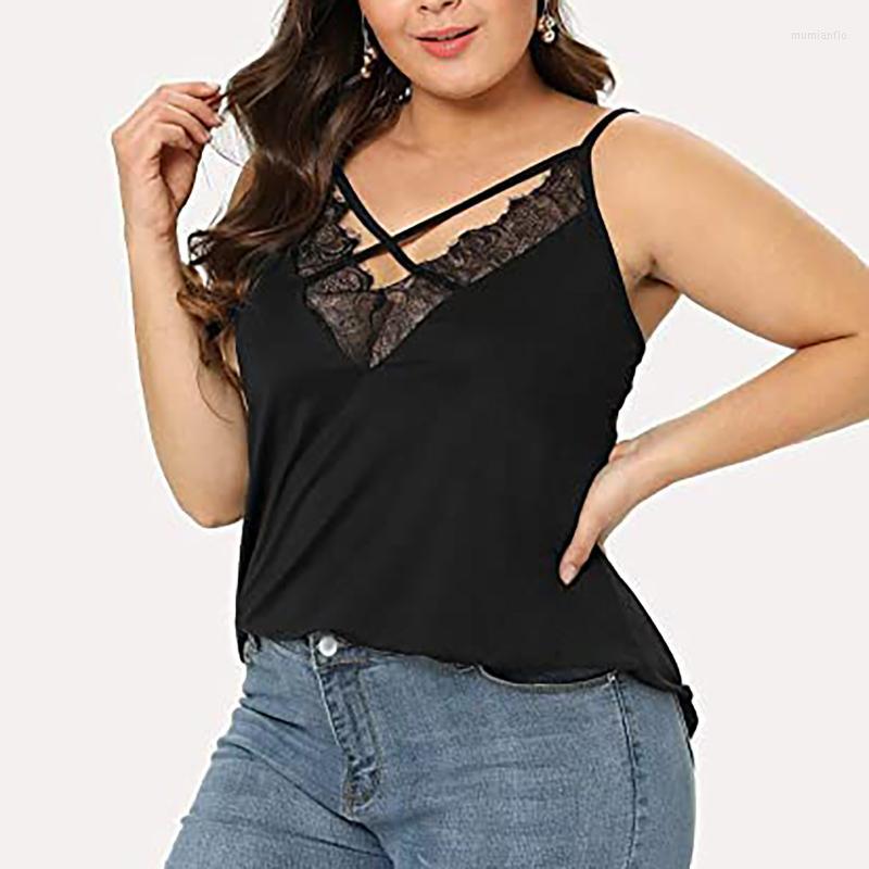 

Women's Tanks & Camis Summer Plus Size Ladies Vest Tops Sexy Women Lace Criss Cross V Neck Tees V-Neck Loose Camisole Tank TopsWomen's, Black