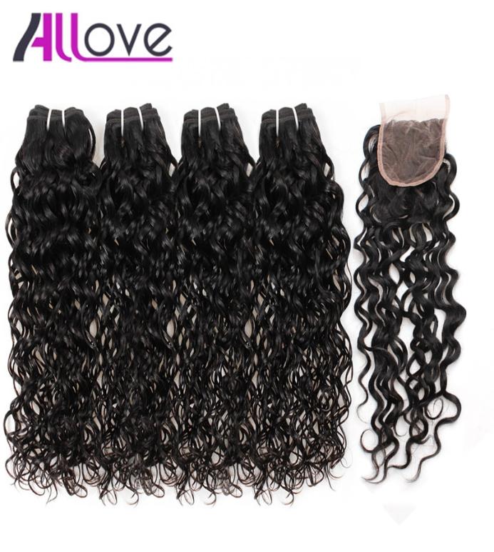 

10A Brazilian Hair Human Hair Bundles With Closure Water Wave 4Bundles With Closure Wet And Wavy Human Hair Extensions Wholes5664698, Natural color