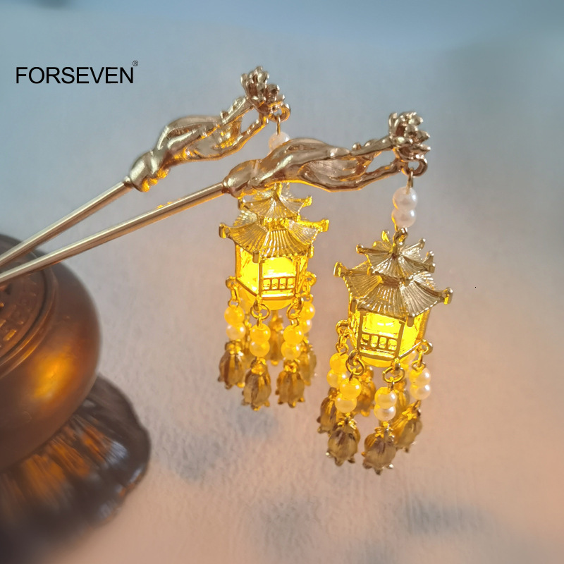 

Wedding Hair Jewelry Chinese Rabbit Lantern Pin Clips Sticks LED Light Accessories for Women Kids Retro Lotus Flower Tassel Headpieces 230410