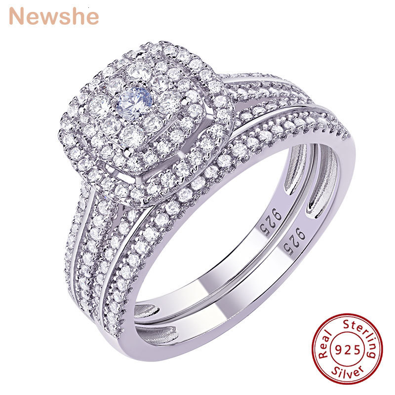 

With Side Stones she 2Pcs Wedding Rings for Women Solid 925 Sterling Silver Engagement Ring Bridal Set 1.6Ct Halo Round Cut AAAAA Zircon 230410