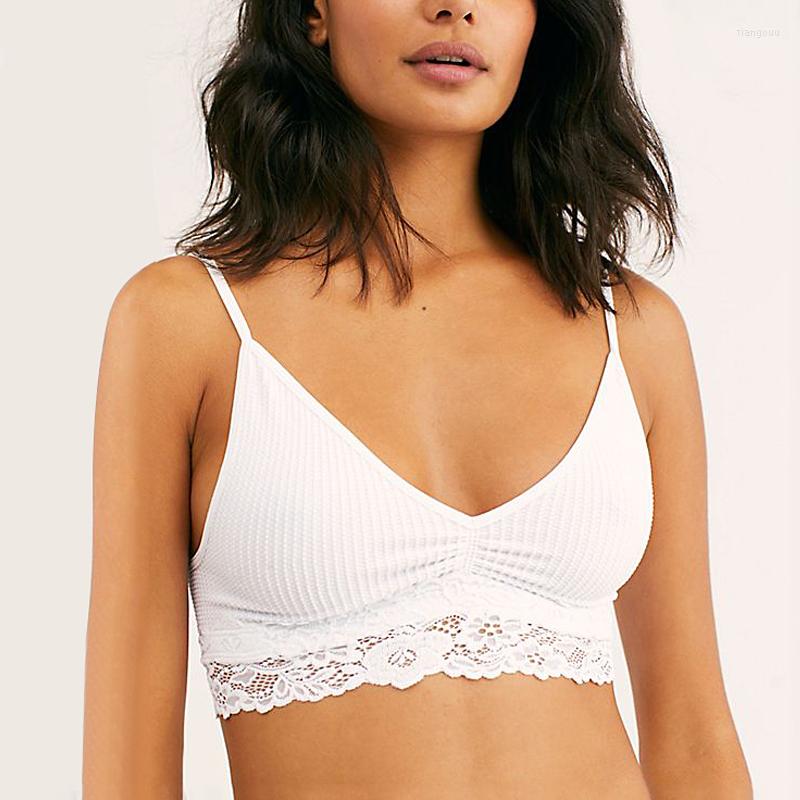 

Bras Women Homewear Seamless Ribbed Thin Bra Wire Free Ladies Lace Bralette Backless Cotton Underwear For Lingerie, Black