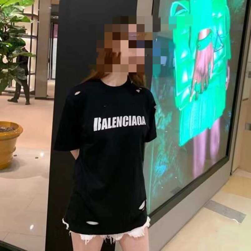 

Womens Designer t shirt tracksuit Shirt The correct version of family trend classic big holes tee sleeve T-shirt top with the same style, Black