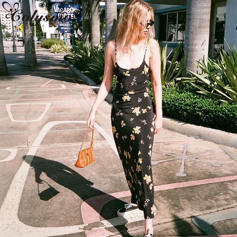 

Casual Dresses Colysmo Summer Floral Woman Print Spaghetti Straps Sexy Ankle Length Long Dress Party Chic Robe 2023, Black