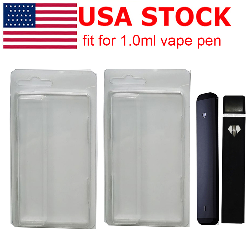 

USA Stock Disposable Vape Pen Blister Packs 1ml Vaporizer Packaging E-cigarettes Pods PVC Clam Shell Clear Plastic Cases Box Customized Logo Card Package 800pcs lot