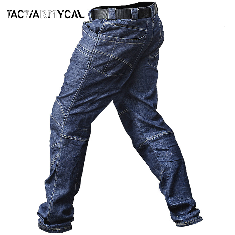 

Men's Jeans Tactical Jeans Men Combat Military Cargo Eans Mens Trousers Multi Pockets Denim Pants Male Casual Blue Black Pant Spring Summer 230410, Style b blue