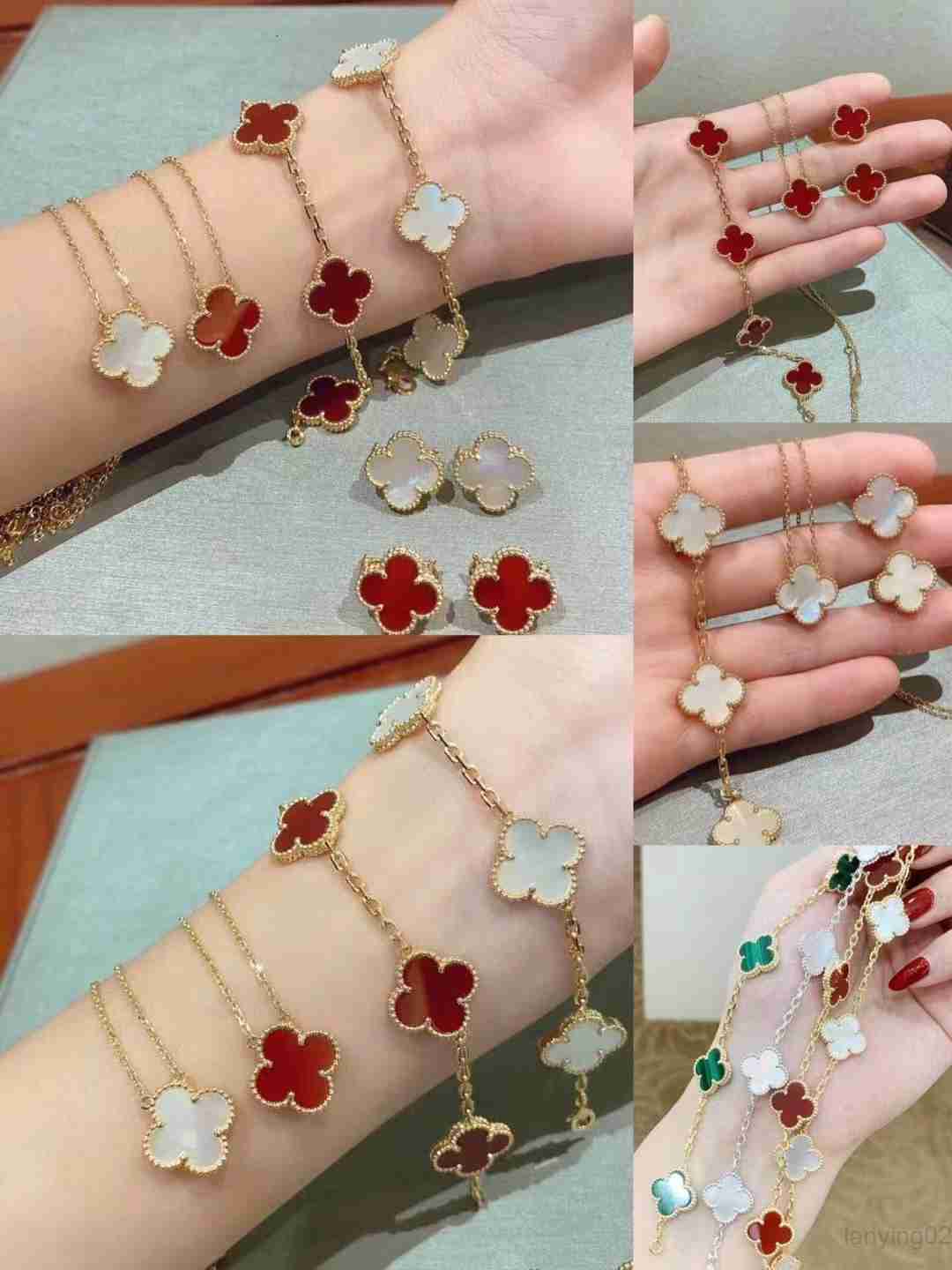 

Designer Bracelet Luxury Leaf Clover Charm Elegant Fashion Gold Agate Shell of Pearl Holiday Special counterP2NW