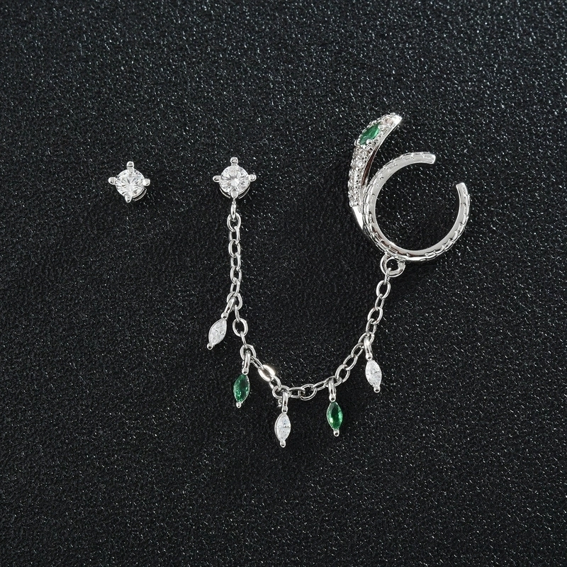 

Stud Classic Snake Clip Earrings Ear Bone Chain Women s Zircon Short Tassel Earring zk40 230410