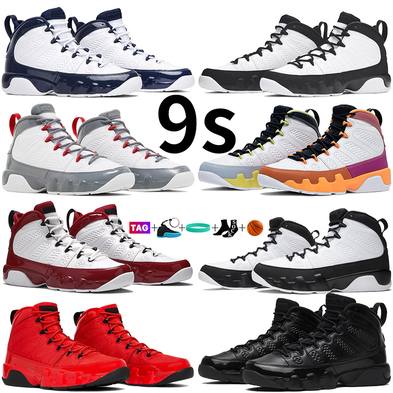 

jumpman 9s casual shoes designer OG 9 sneakers men leather high sports trainers Chile Fire Red Change The World Pearl Blue White Gym Red Oregon PE Bred Patent Dream It, #10- olive concord