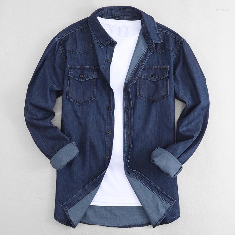 

Men's Casual Shirts Denim Fashion Thin Workwear Long Sleeve Shirt Street Pocket Work Basic Top FM4017, Fm4017 blue