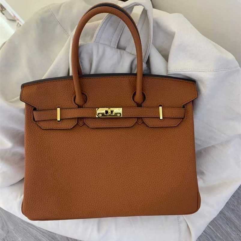

Birkin H erms bags Designer Handbag 30CM lychee pattern buckle classic with quality capacity shoulder portable qq wirh logo, Black5