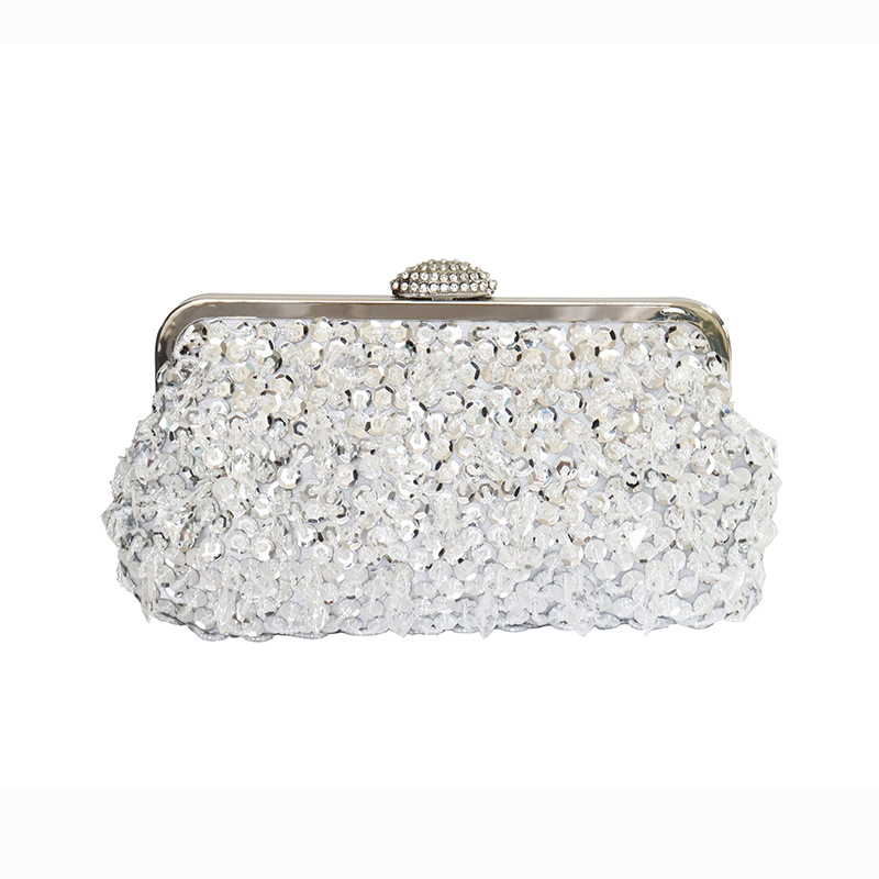 

Silver Handbags Hand bag clutch New gemstone pendant evening bag lady beaded evening piece banquet bag clutch bag
