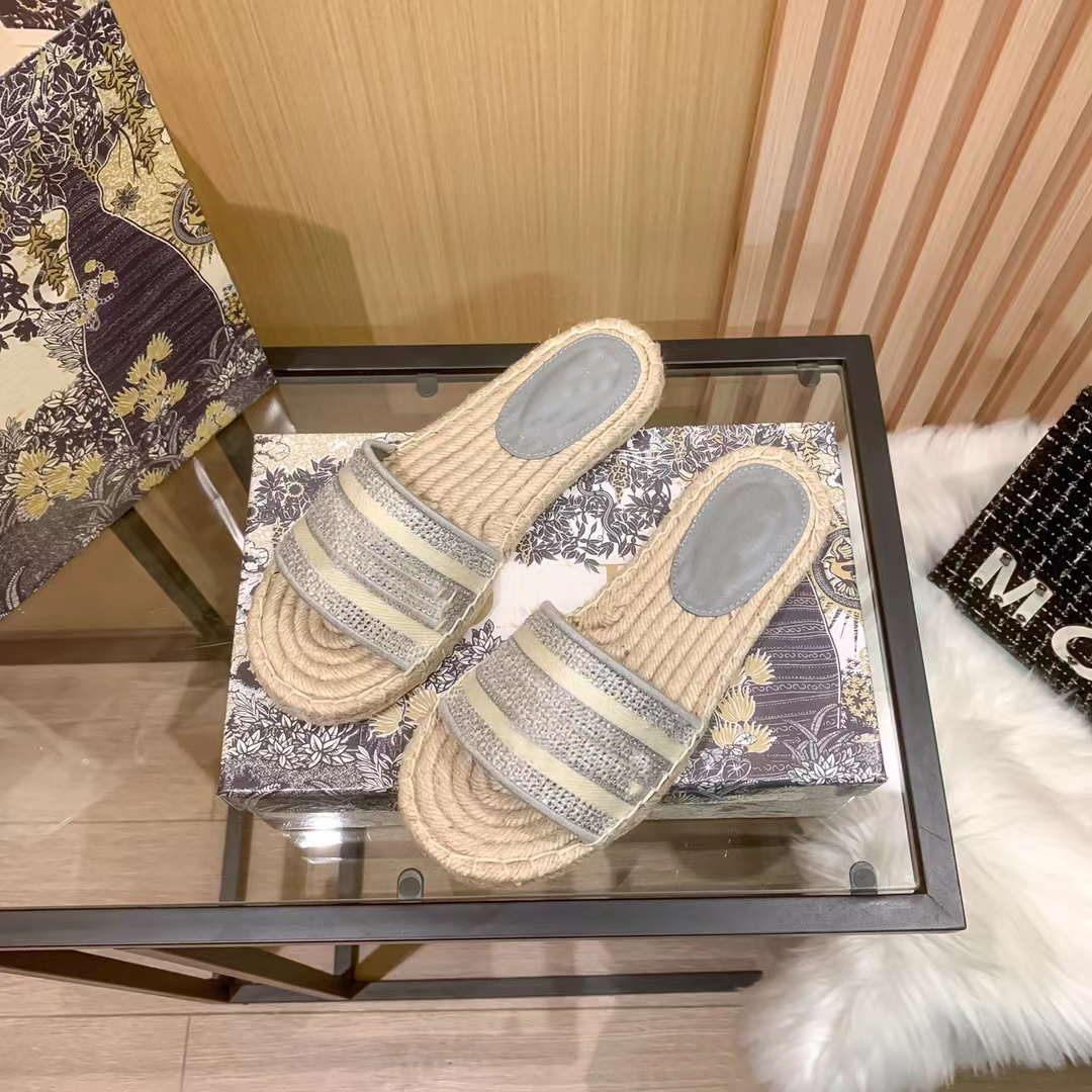

New Fisherman slippers pure artificial woven hemp rope with diamond style bright 34-40