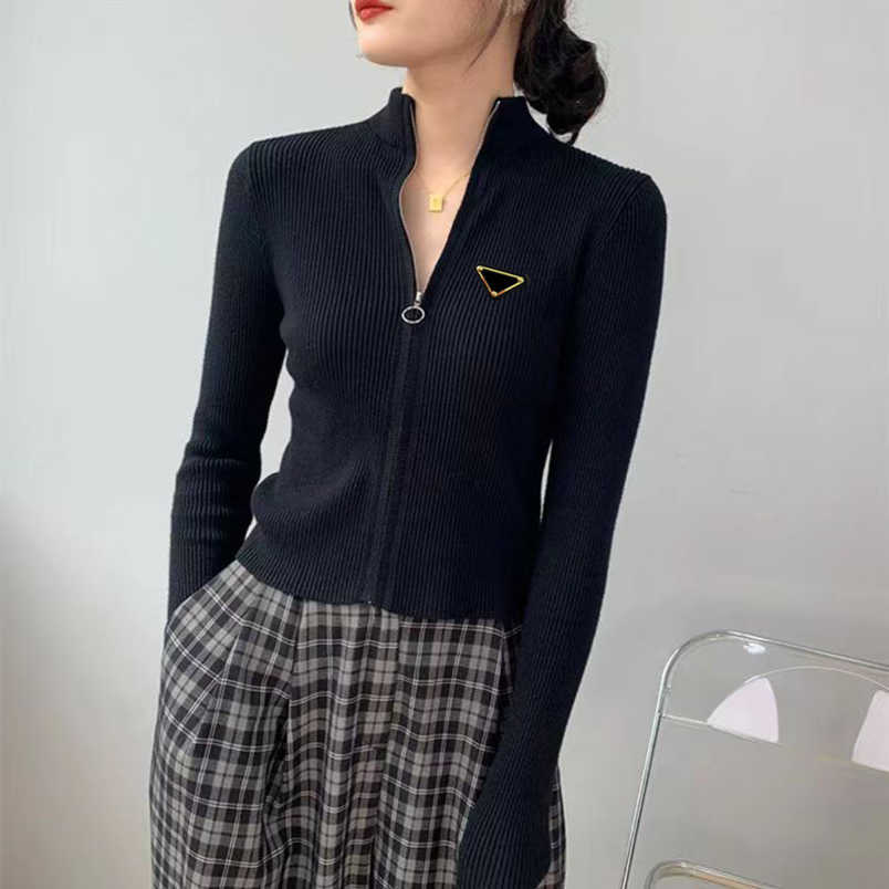 

Womens Designer t shirt tracksuit Knits Tees Women Tops Cardigan With Zippers Style Lady Slim Jumpers Shirt Design S-XL, Black