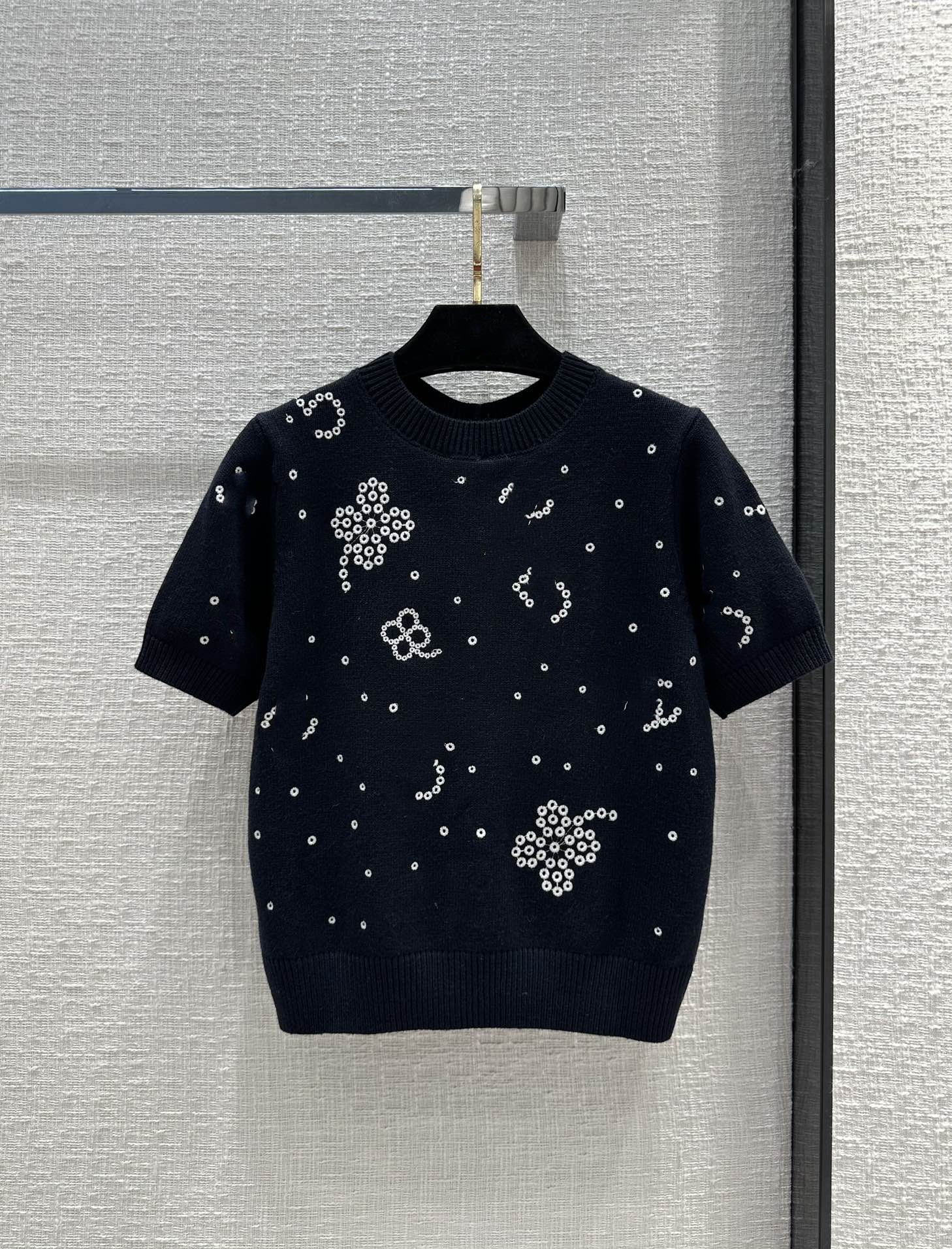 

Milan Runway Sweater 2023 Spring Summer Short Sleeve O Neck Women's Sweaters High End jacquard Pullover Designer Sweater 0410-6, Picture color