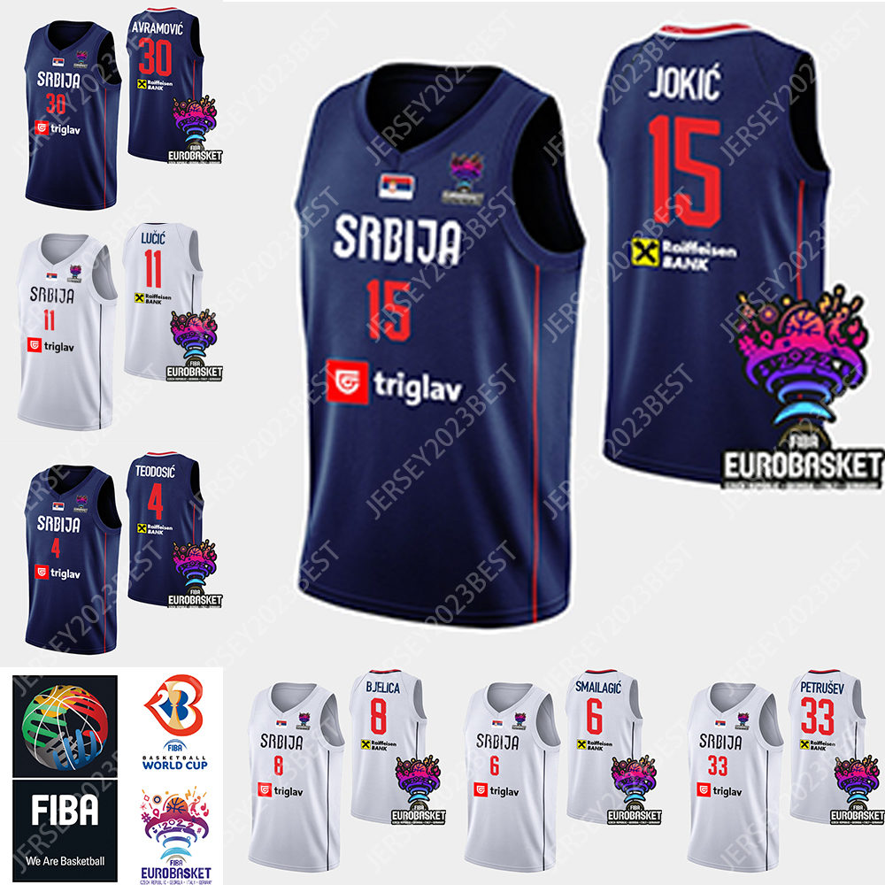 

2022 EuroBasket Serbia National Team Basketball Jersey 4 Milos Teodosic 15 Nikola 14 Dusan Ristic 30 Aleksa Avramovic 9 Vanja Marinkovic 10 Nikola Kalinic, Black