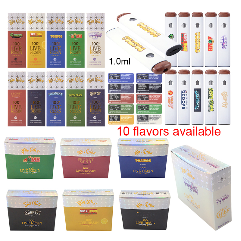

10 Flavors Big Chief E Cigarettes Disposable Vape Pen Empty Rechargeable 1ml 280mAh Micro USB Pods Carts Thick Oil Wax Vaporizer Start Kit Preheat With Box Packaging