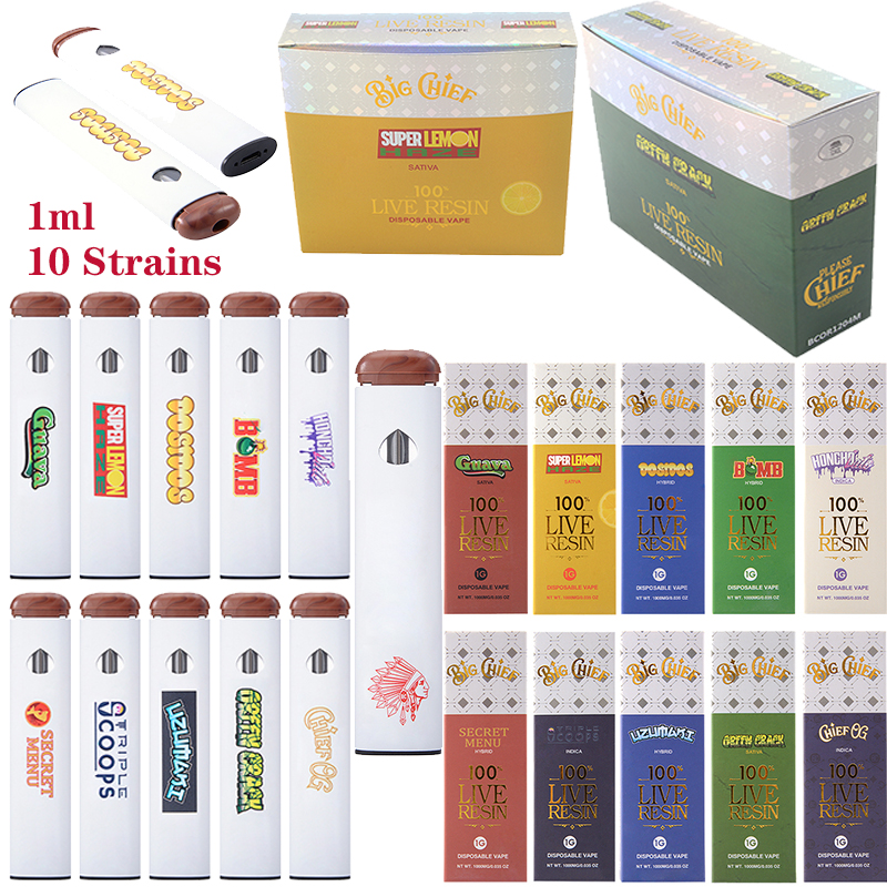 

Big Chief E Cigarette Rechargeable Disposable Vape Pen 1ml Starter Kit Vapes Cartridges Empty Carts Device Pods Vaporizer 10 Flavors 280mah Micro USB Preheat