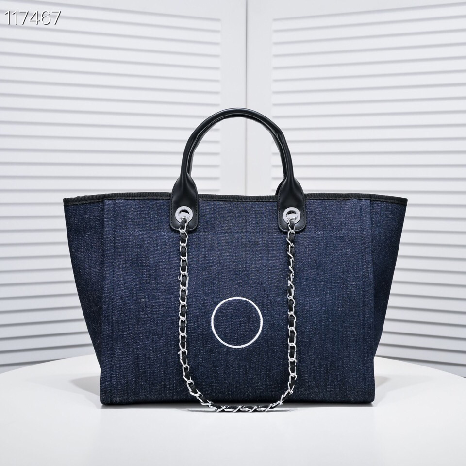 

Luxury Women's Bag Designer Beach Bag Handle Large Canvas Portable Beach Bag Fashion Embroidery Letter Shopping Bag Chain Denim Blue Shoulder Bag
