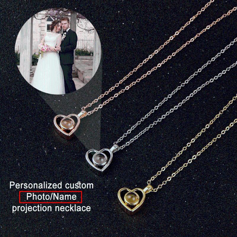 

Pendant Necklaces Lover Personalized Custom Name Po Projection Heart Necklace 100 Languages I Love You Choker Mother Valentine Day GiftPenda
