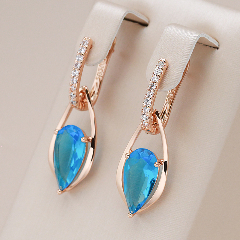 

Stud Kinel Luxury Blue Natural Zircon Long Drop Earrings for Women Fashion 585 Rose Gold Water Accessories Wedding Daily Jewelry 230410