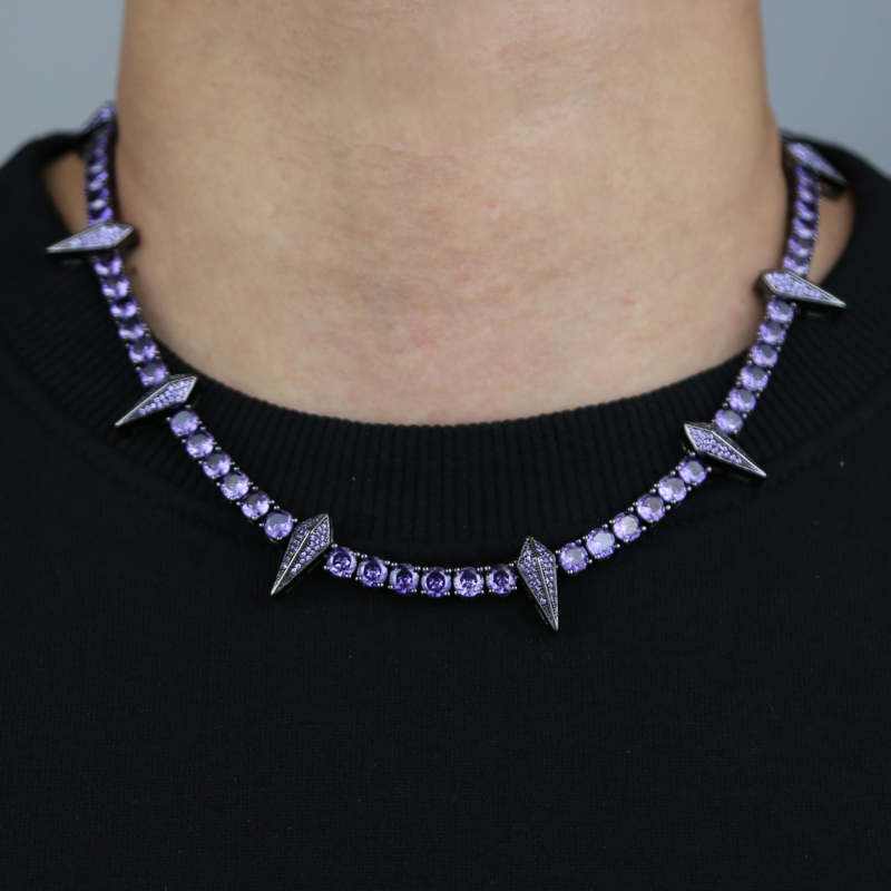 

Iced Out Men Hip Hop Necklace Paved Black Cubic Zircon Stone Spike Charm Necklaces Jewelry Plated Black Gold Wholesale Cz Tennis Chain