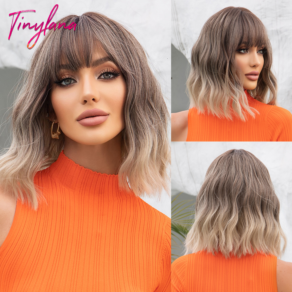 

Synthetic Wigs Black Gray Blonde Short Wavy With Bangs Ash Brown Bob Hair for Women Cosplay Natural Heat Resistant 230410, Lc2025-1