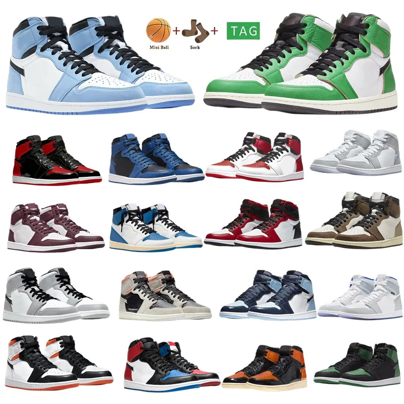 

New Mens Jumpman 1 High OG Basketball Shoes 1s University Blue Patent Bred Electro Orange Dark Mocha Bred Shadow UNC Hyper Royal Twist Men Women Sneakers Trainers, 50