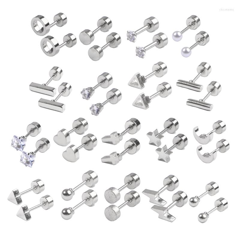 

Stud Earrings 18 Pairs Tiny Cartilage Set Triangle Moon Star Heart Disc Ball Flat Back Stainless Steel