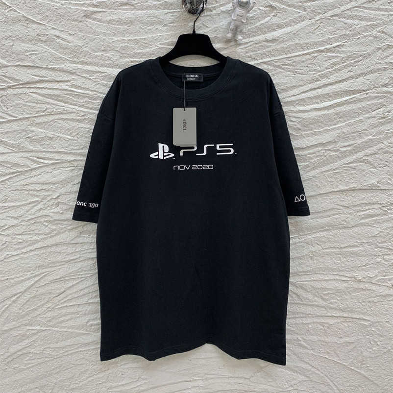 

2023 New designer womens t shirt high-end High Edition 2023 Summer Family PS5 Co branded Printed Couple Sleeve T-Shirt, Black