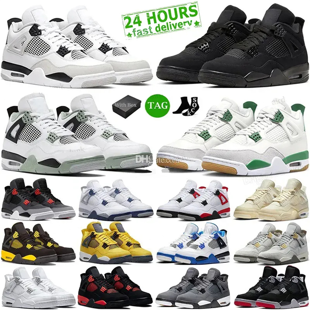 

Classic Jumpman 4 Men Basketball Shoes 4s Women Trainers Pine Green Seafoam Military Black Cat Canvas Sail Cactus Jack Midnight Navy Photon Dust Sports Sneakers, Champagne