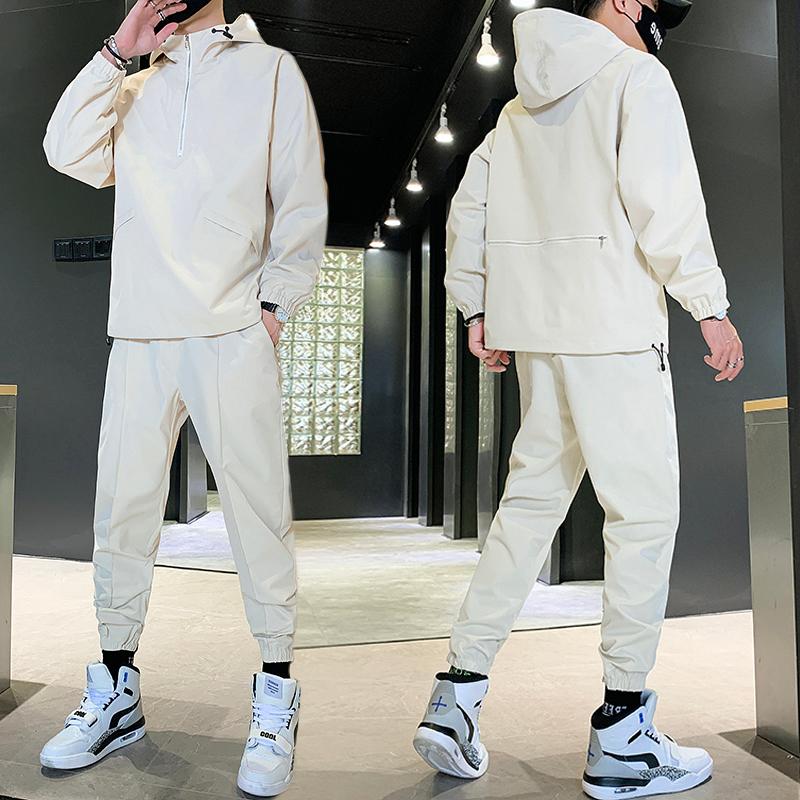

Men's Tracksuits 2023 Hip Hop Men Tracksuit Workwear Mens Jacket And Pants 2 PC Sets Ribbons Coat Long Clothing, Beige