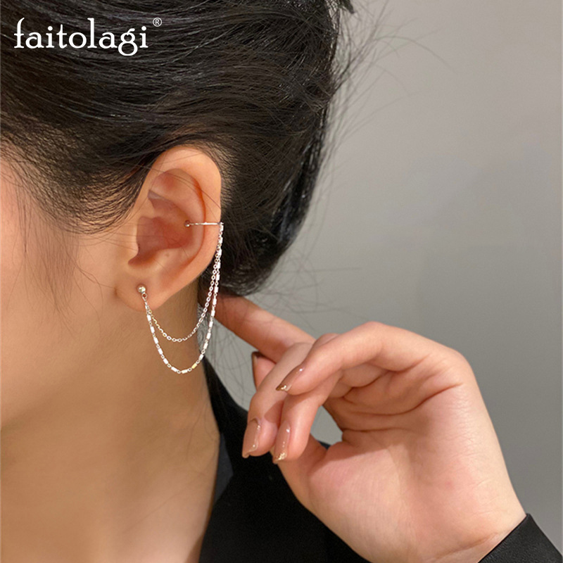 

Stud 1 Pc Multi Layer Chain Ear Cuff Earrings Long Tassel Piercing Earring Women s Clip EarClip Jewelry 230410
