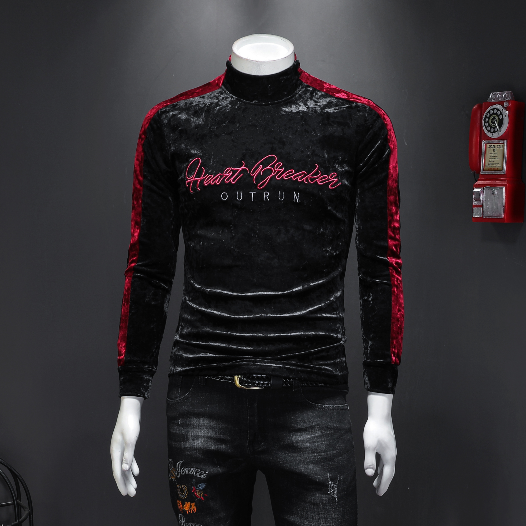 T-shirts pour hommes Sweat-shirt de velours de luxe Hommes Épaissi Col Roulé Épissage Paisley Club Tenues Lettre VêtementsMen's S-5XL