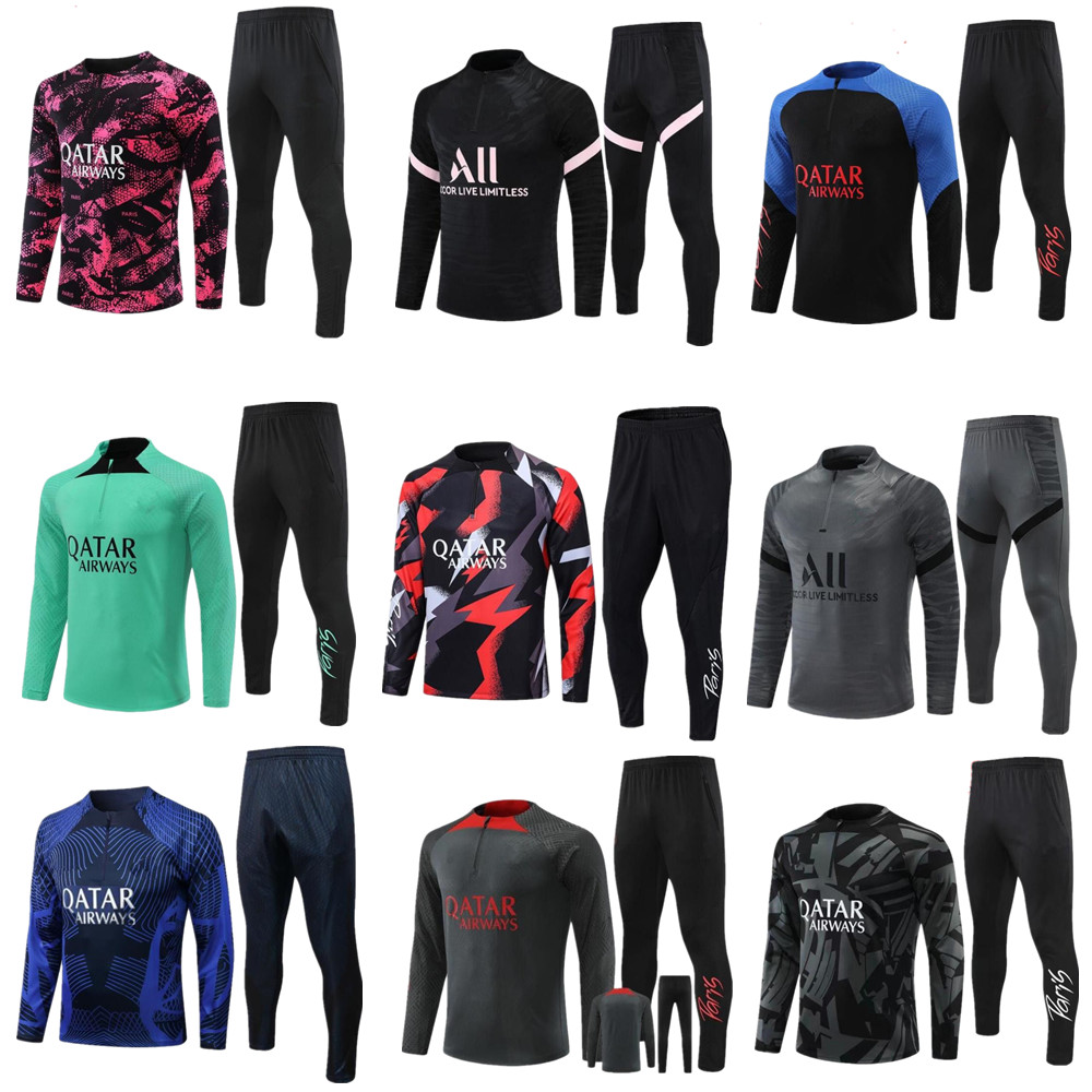 

22/23 Half pull PSGs MBAPPE soccer jersey tracksuit Classic style SERGIO RAMOS MARQUINHOS VERRATTI ICARDI DI MARIA DRAXLER adult kids football training seit