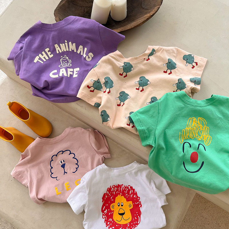 

T-shirts Summer Kids T-shirt Short-sleeve Tops for Baby Cartoon Boys Shirts Girls Blouse Children Tees Toddler Outfits Clothes 230410, Greensmile