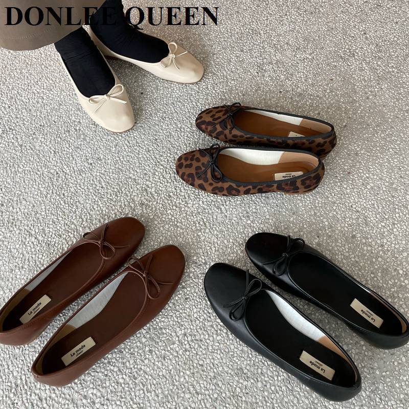 

Dress Shoes Fashion Leopard Flats Shoes Women Flat Ballerina Casual Slip On Soft Moccasin Round Toe Shallow Female Boat Shoe Dress Muje 230410, Black