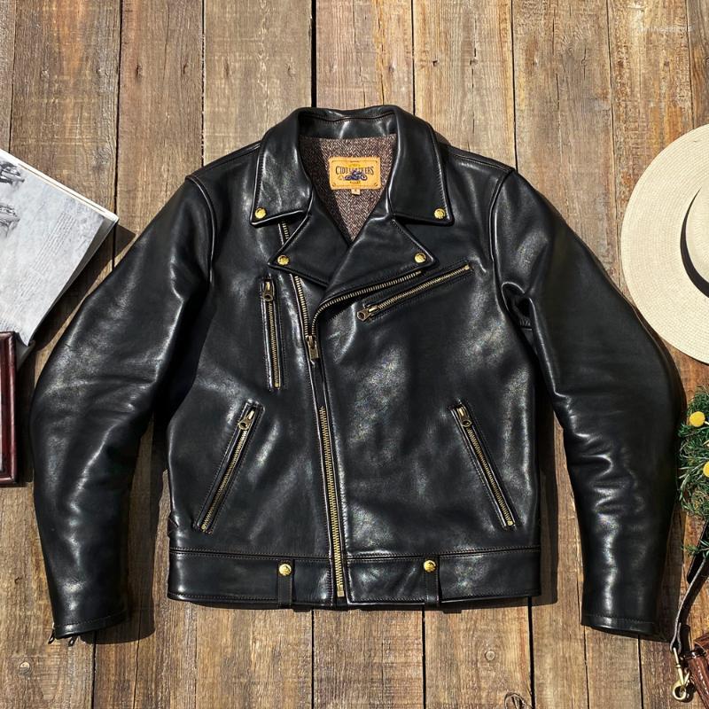 

Men's Jackets Tailor Brando J-35 Japanese Retro Uncoated Calfskin Lapel Diagonal Zipper Biker Jacket Fashion Leather, Cowhide