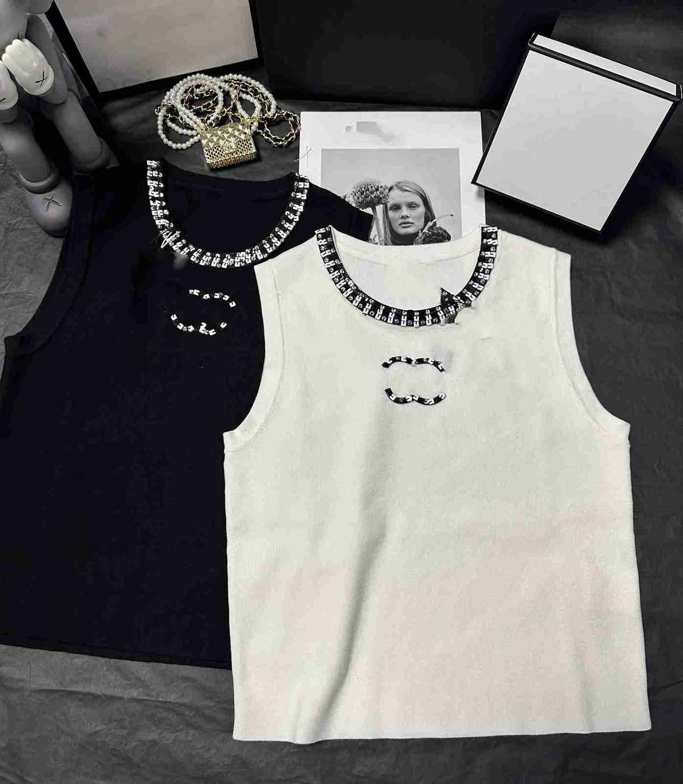 

Women's Tanks & Camis designer Sequin Featured Knitted chic 2023ss Spring/Summer Round Neck Luxury Tank Top 8JVL, White4