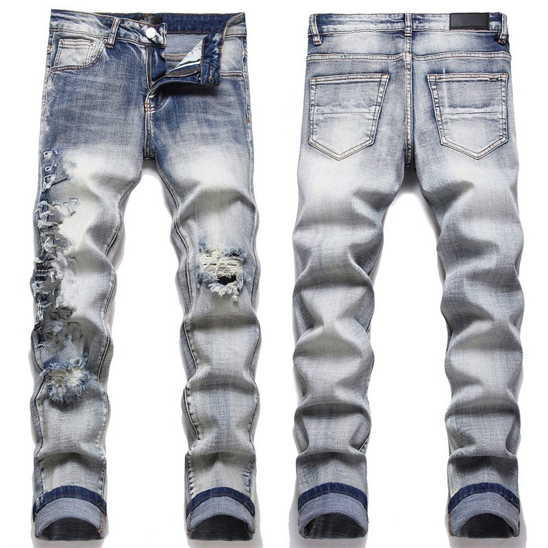 

Jeans mens designer jeans for pants man white black rock revival biker Pants pant Broken hole embroidery Hip Hop Denim letter pantalones 14 3Q4D